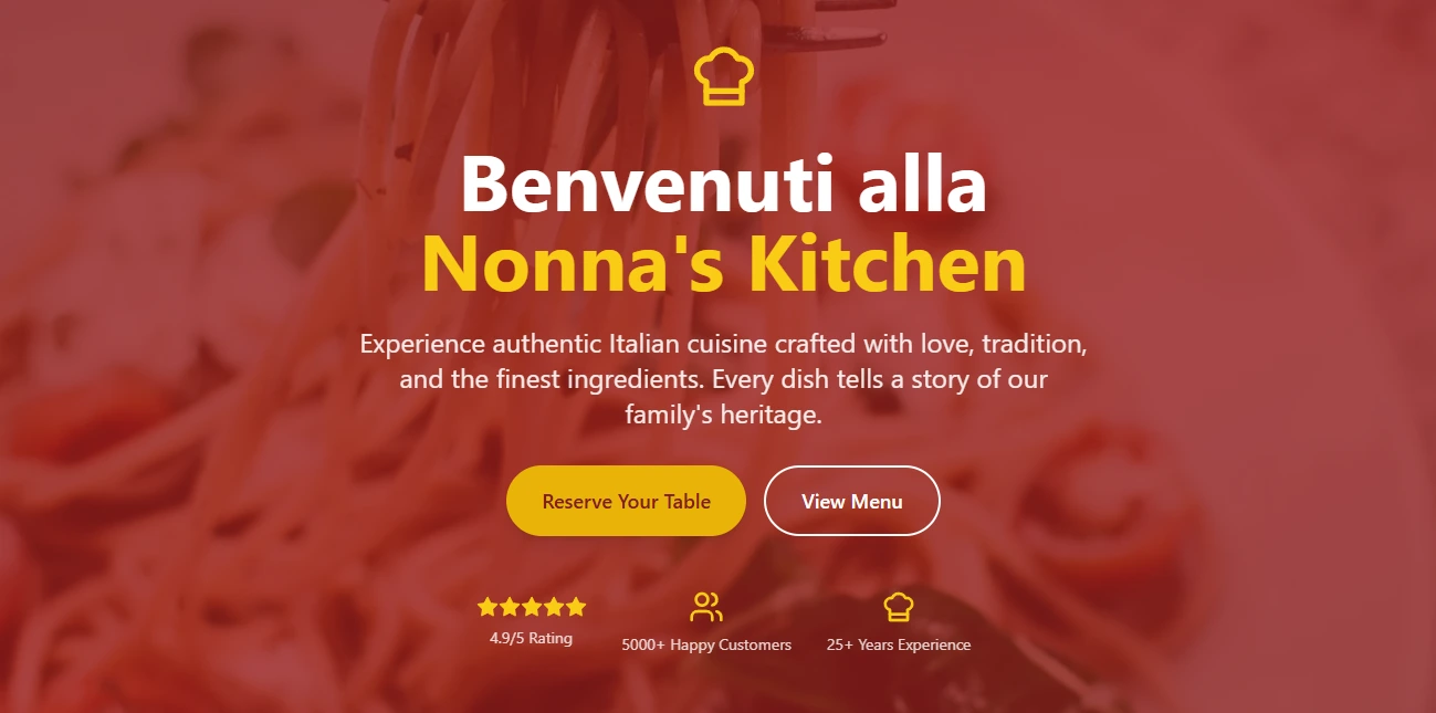 Italian Restaurant website homepage